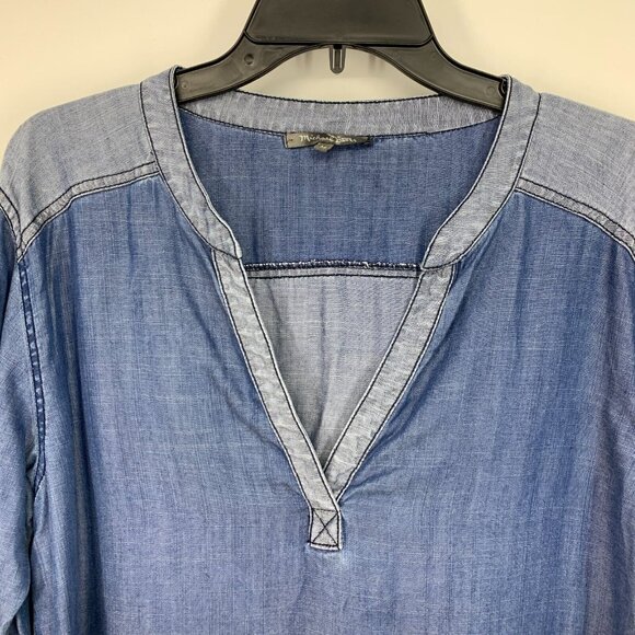 Michael Stars Top Blue Chambray Denim V Neck Long Sleeve - Picture 3 of 10